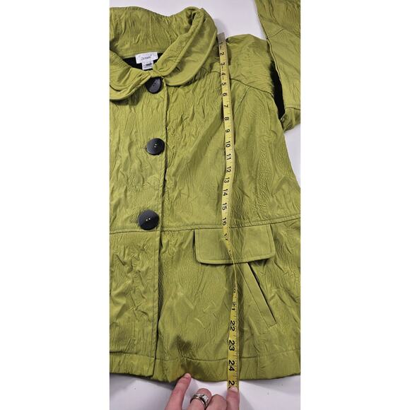 Dorman lime green crinkle statement shaket wire Collar 3 button front L EUC - Picture 5 of 6